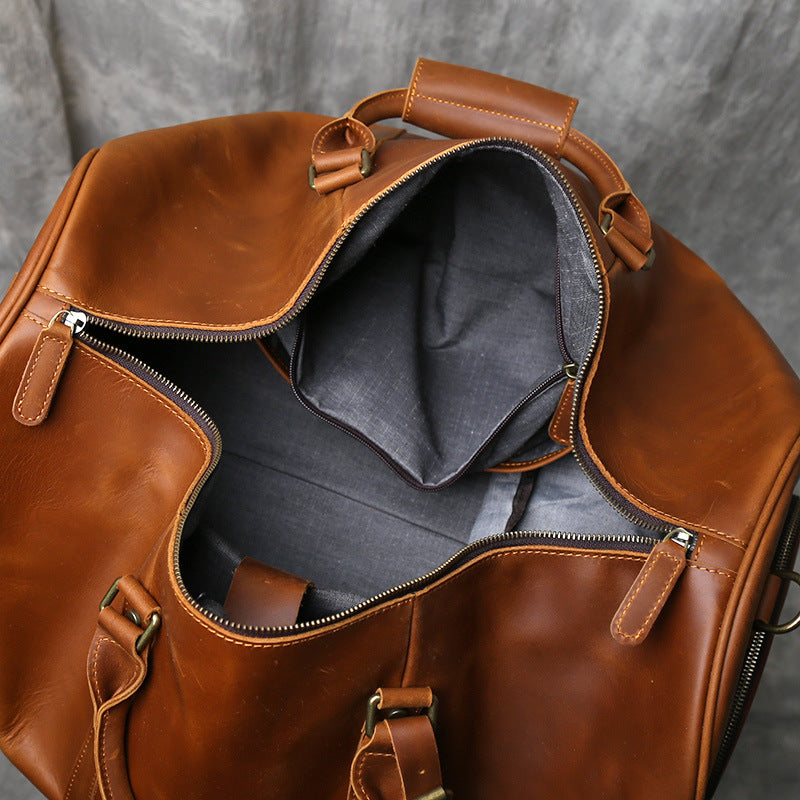 Large leather duffle bag with shoe section