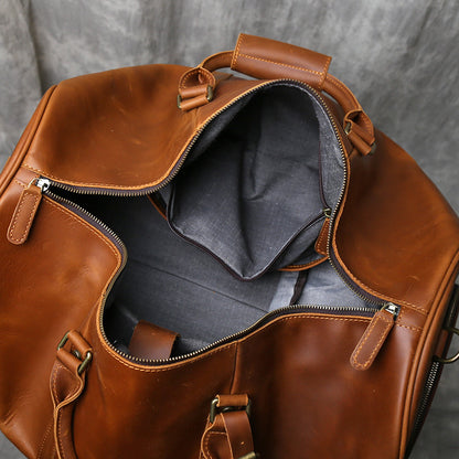 Large leather duffle bag with shoe section