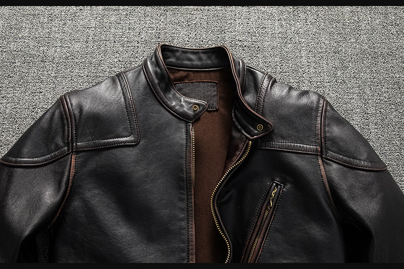Men’s Heavyweight Genuine Leather Biker Jacket
