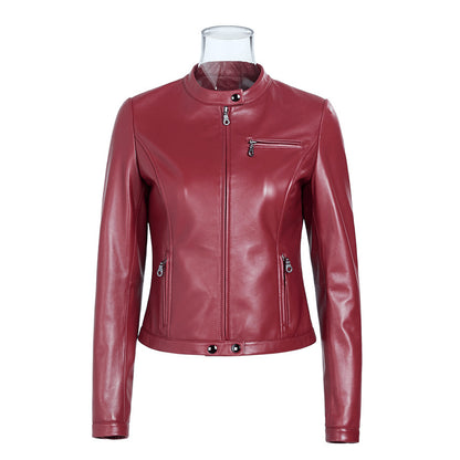 Korean slim fit cropped sheepskin leather jacket