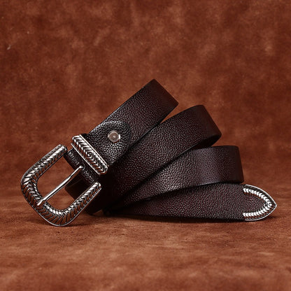 Genuine Leather Belt for Women with Pebbled Texture