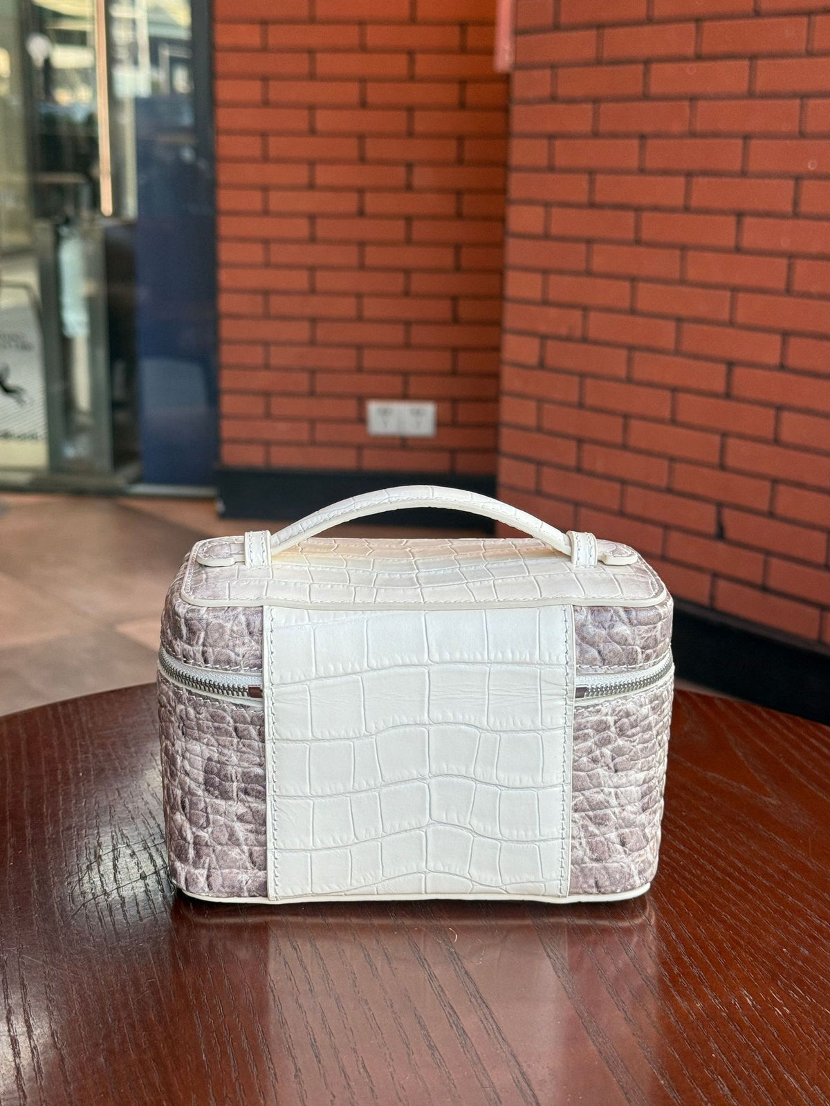 Leather Toiletry Bag in White Embossed Cowhide