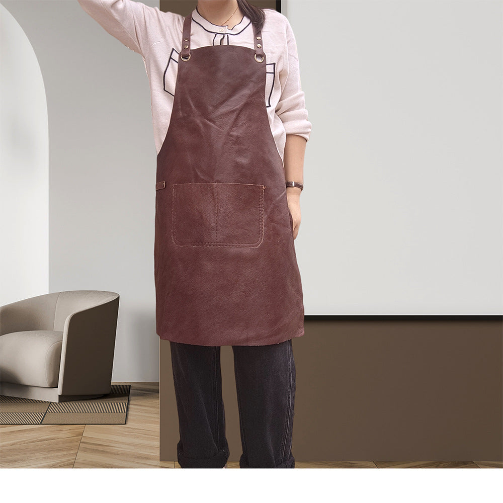 Genuine Leather Cooks Apron with Cross Back Straps