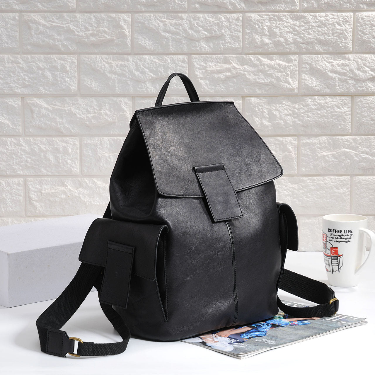 Women top layer cowhide laptop backpack