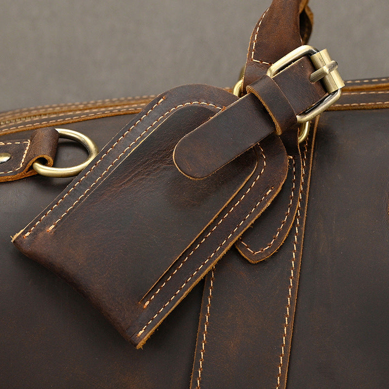 Men’s full-grain leather travel duffle bag