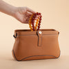 Women's Leather Cosmetic Bag with Wide Opening in Brown