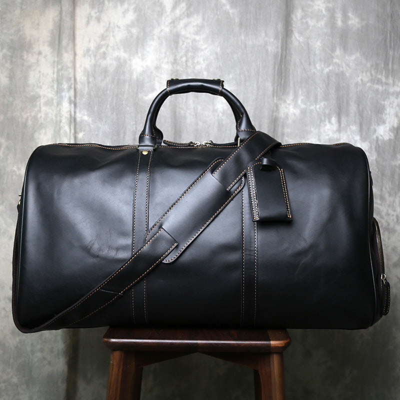 Large leather duffle bag with shoe section