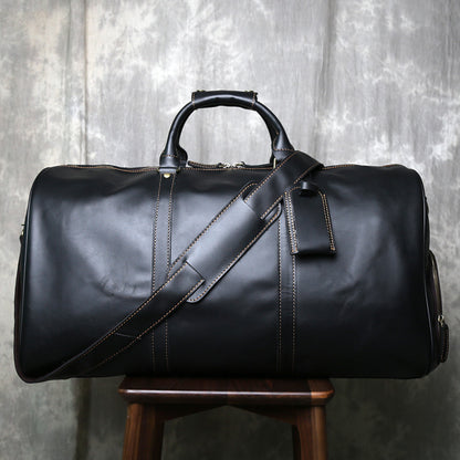 Large leather duffle bag with shoe section