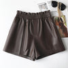 Luxury sheepskin wide leg elastic waist leather shorts