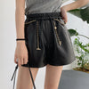Genuine sheepskin wide leg women leather shorts
