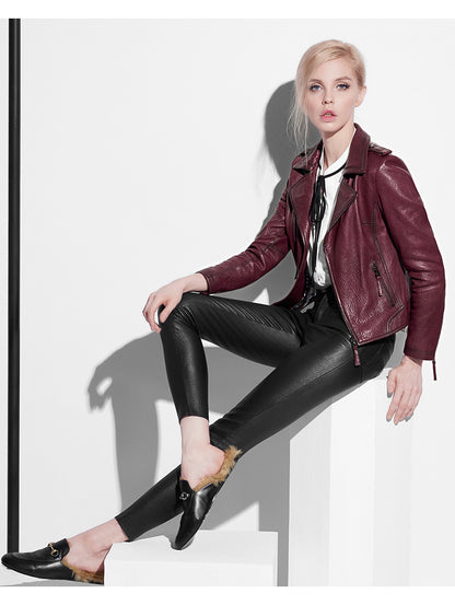 Genuine leather women slim fit biker jacket