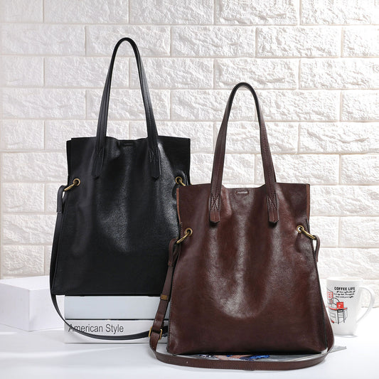 Women Genuine Leather Bucket Shoulder Tote Bag