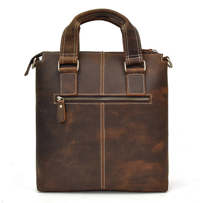 Men genuine leather vertical briefcase bag