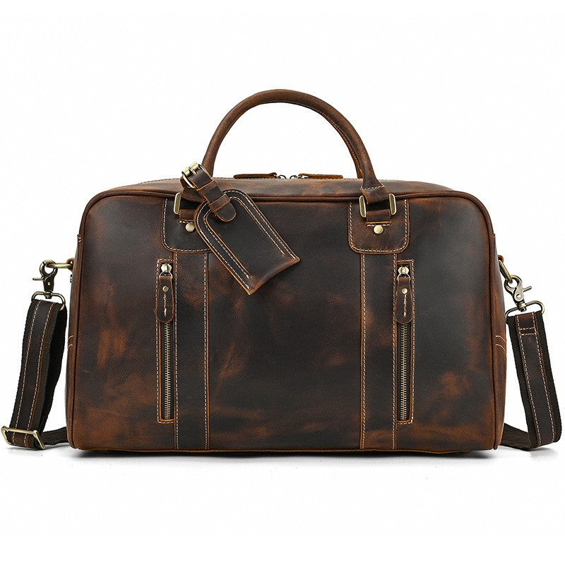 Crazy horse leather men travel duffle bag