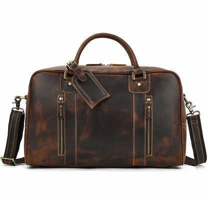 Crazy horse leather men travel duffle bag