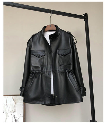 Women’s Petite Genuine Leather Coat Jacket