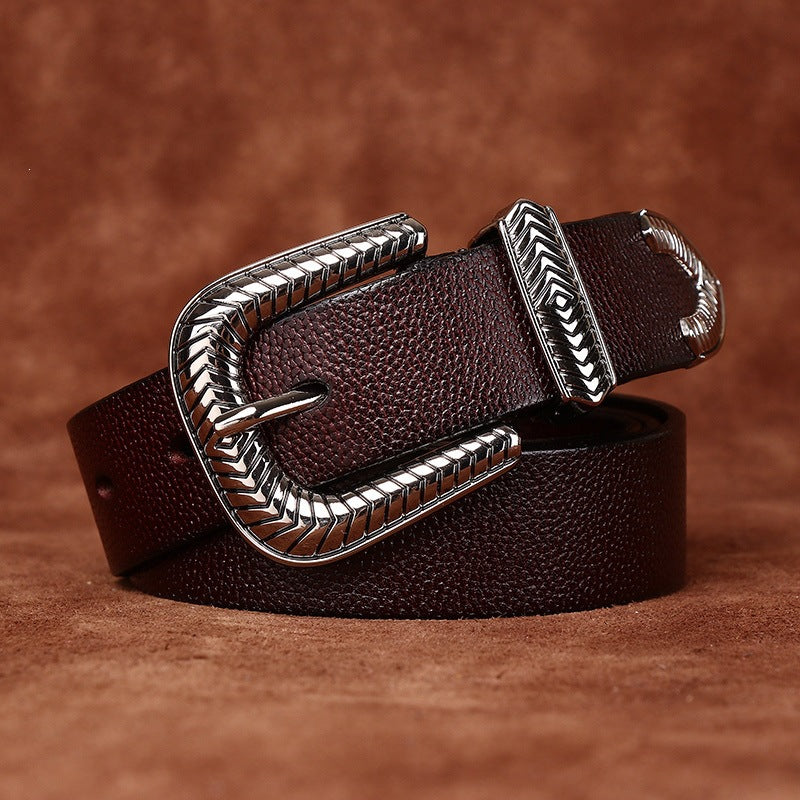 Genuine Leather Belt for Women with Pebbled Texture