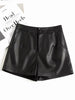 Women genuine leather mini shorts mid waist slim fit