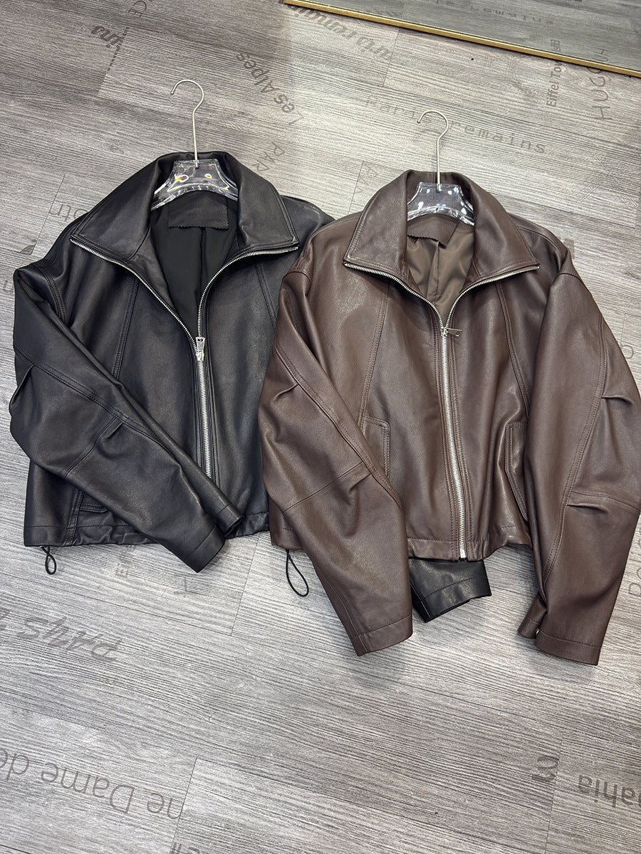 Women Oversized Real Leather Moto Jacket