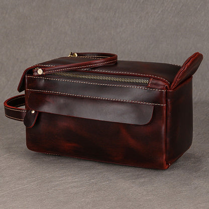 Men's Leather Wash Bag in Dark Brown Top-Grain Cowhide
