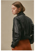 Women's Black Slim Fit Leather Baseball Style Jacket