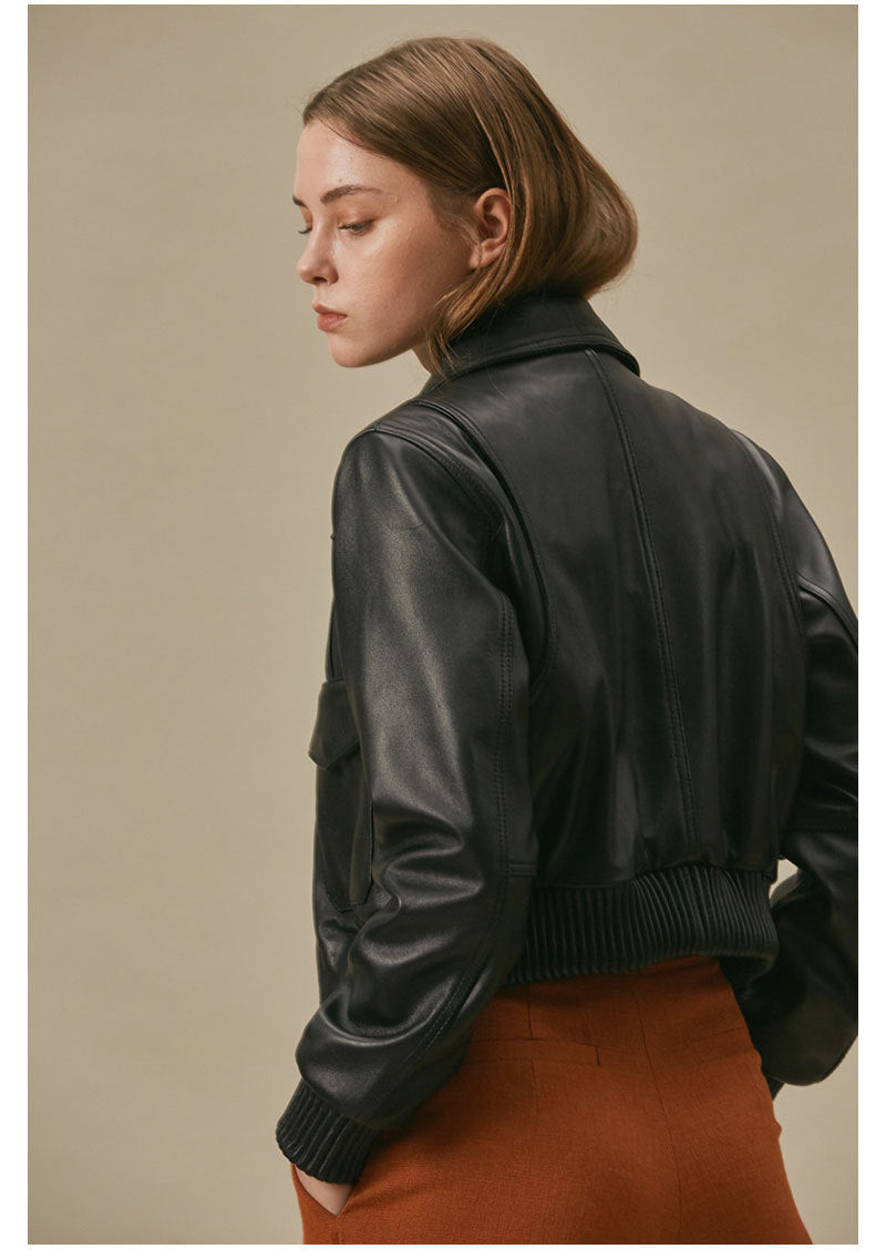 Women's Black Slim Fit Leather Baseball Style Jacket