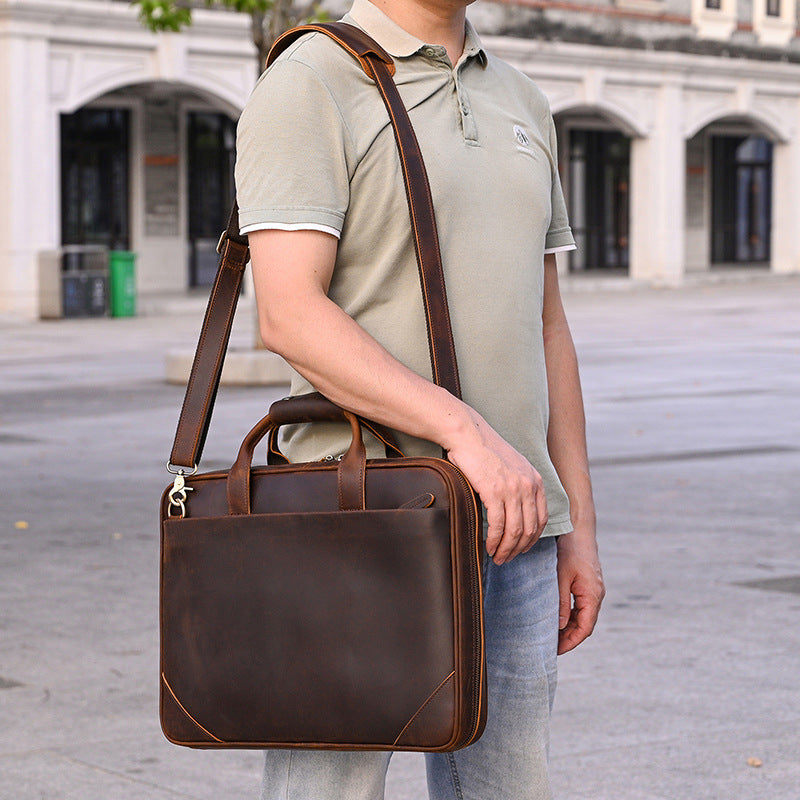 Retro crazy horse leather slim briefcase