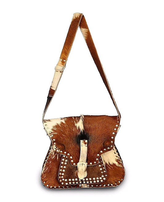 Cow Skin Cross body bag in brown and white 