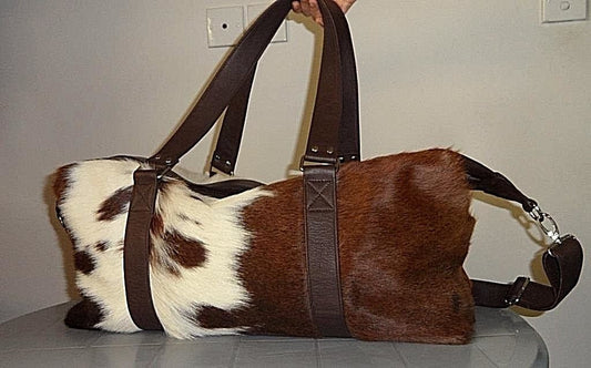 Brown And White Hair On Cowhide Hand Bag. 