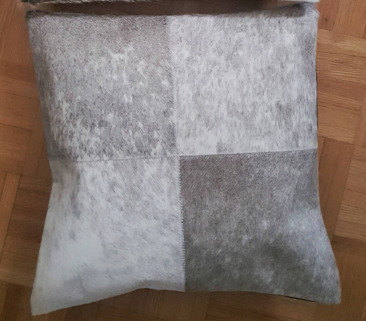 Cowhide Pillow Cover Grey White Cow Hide Patchwork Cushions 16 by 16 inches Two Covers