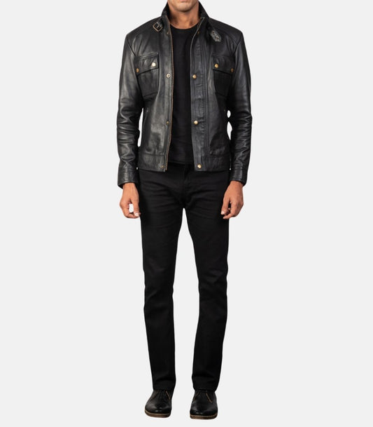 black genuine leather moto jacket