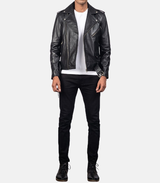 black leather biker jacket men