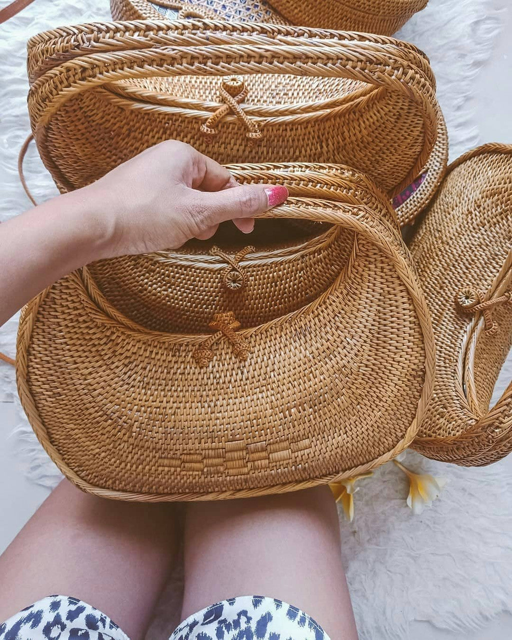 Handwoven Rattan Bag Bali Half Moon Style Straw Shoulder Ata Grass Round Summer Autumn