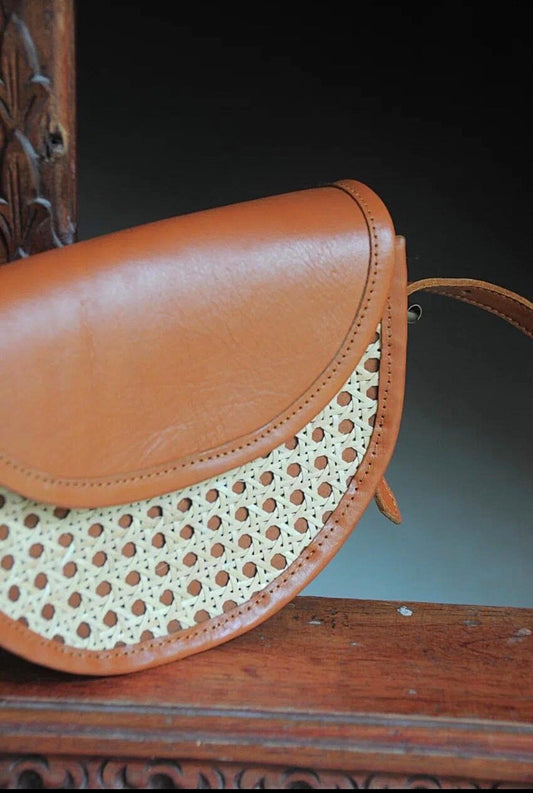 Rattan Leather Crossbody Bag