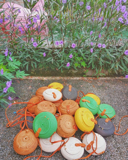 Brown Round Rattan Bag