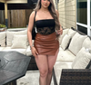 chocolate brown leather mini skirt looks