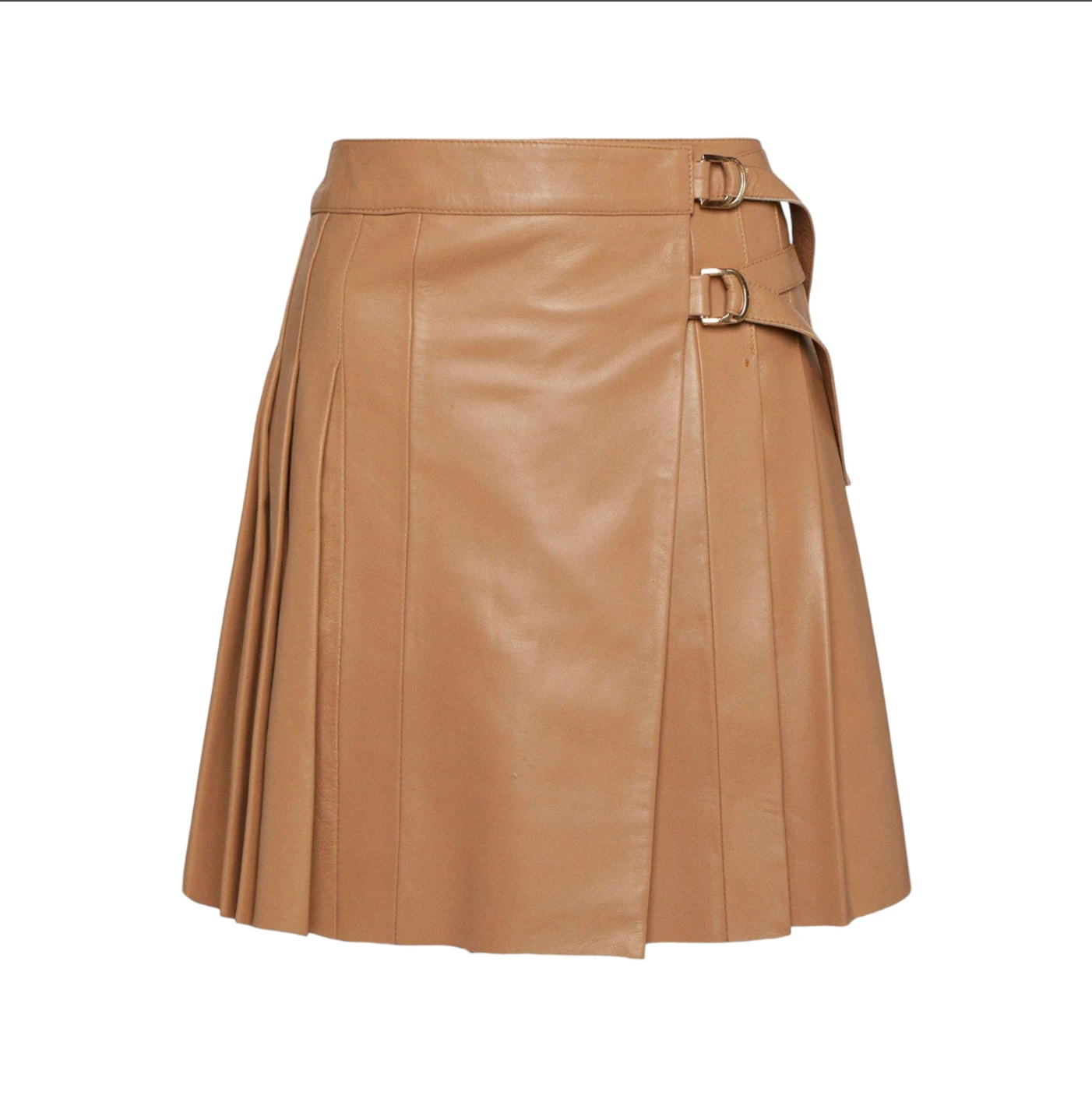 genuine leather brown plaid skirt