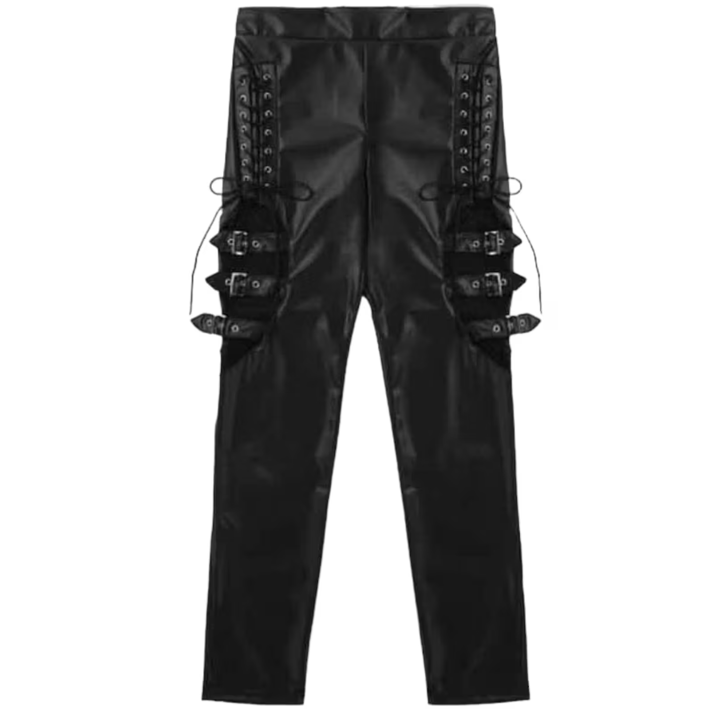 black leather lace up skinny pants