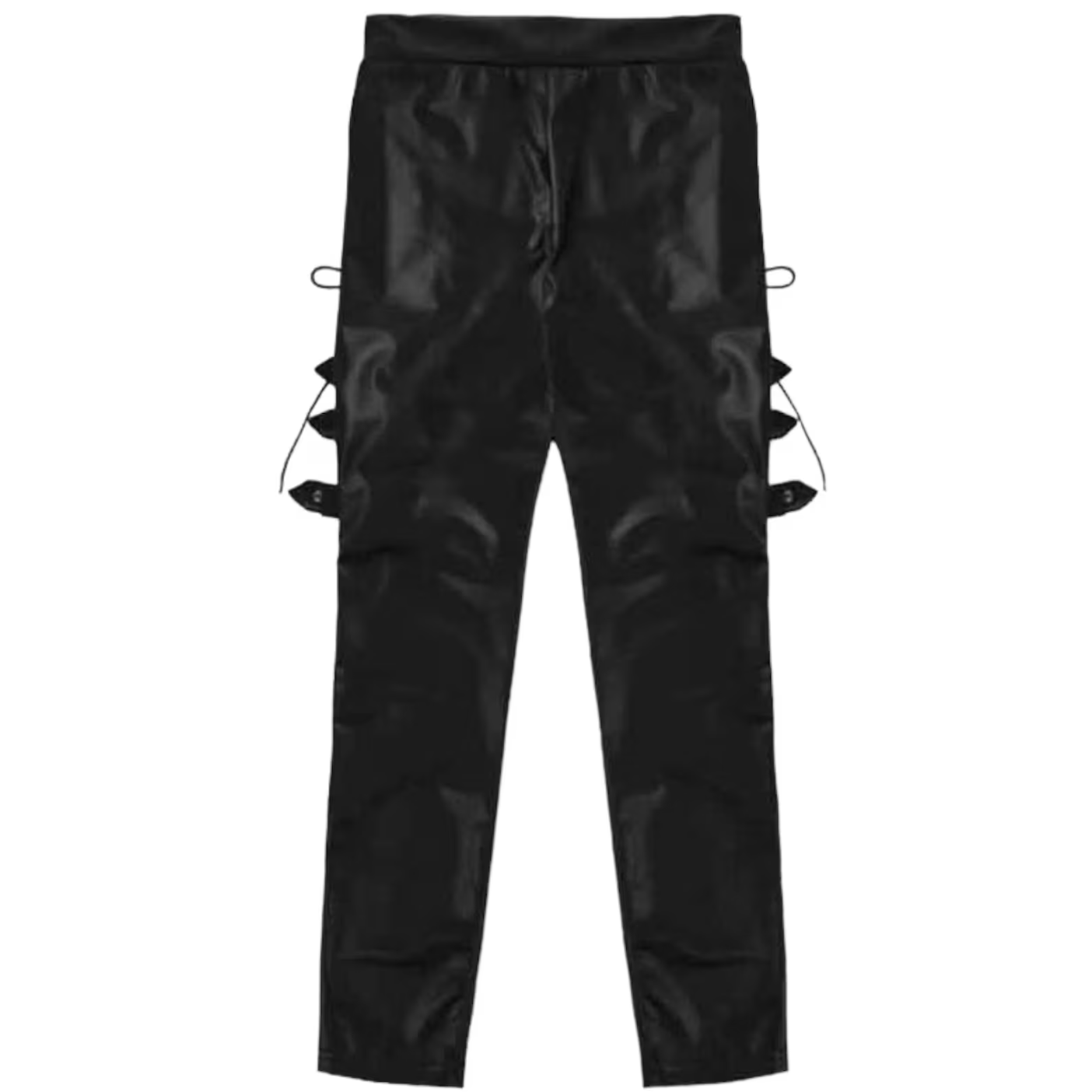 black leather lace up skinny pants