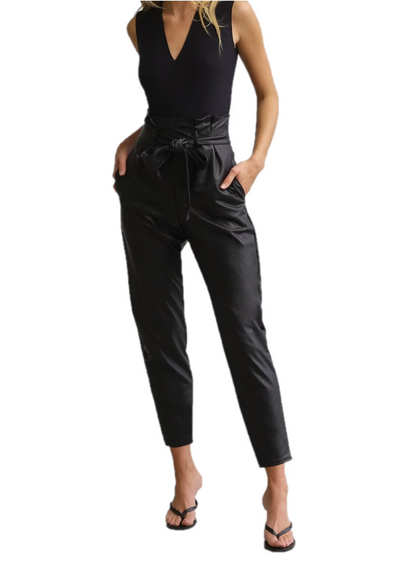 paperbag leather pants women