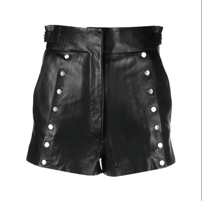 Women leather shorts with rivets