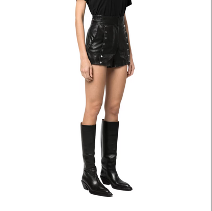 Women leather shorts with rivets