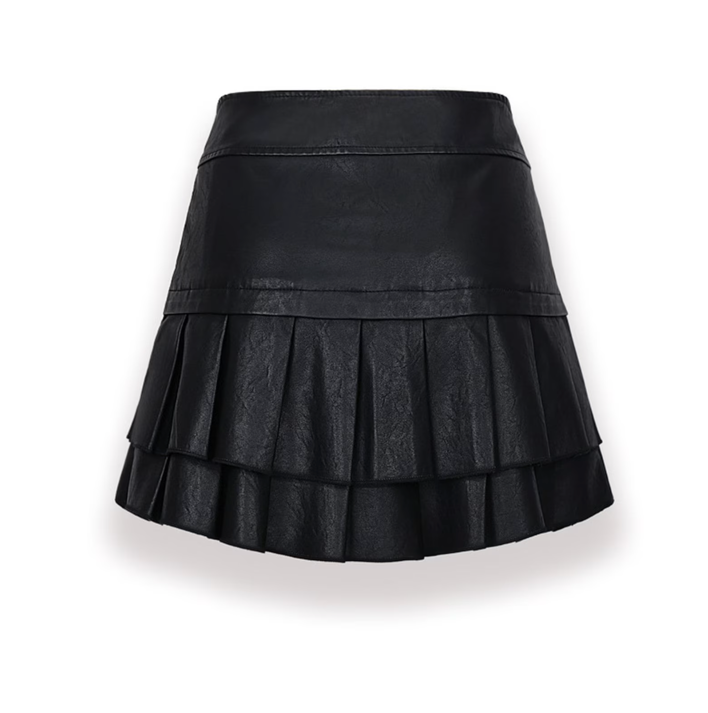 ruffle real leather skirt