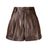 brown leather high waisted shorts