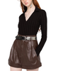 brown leather high waisted shorts