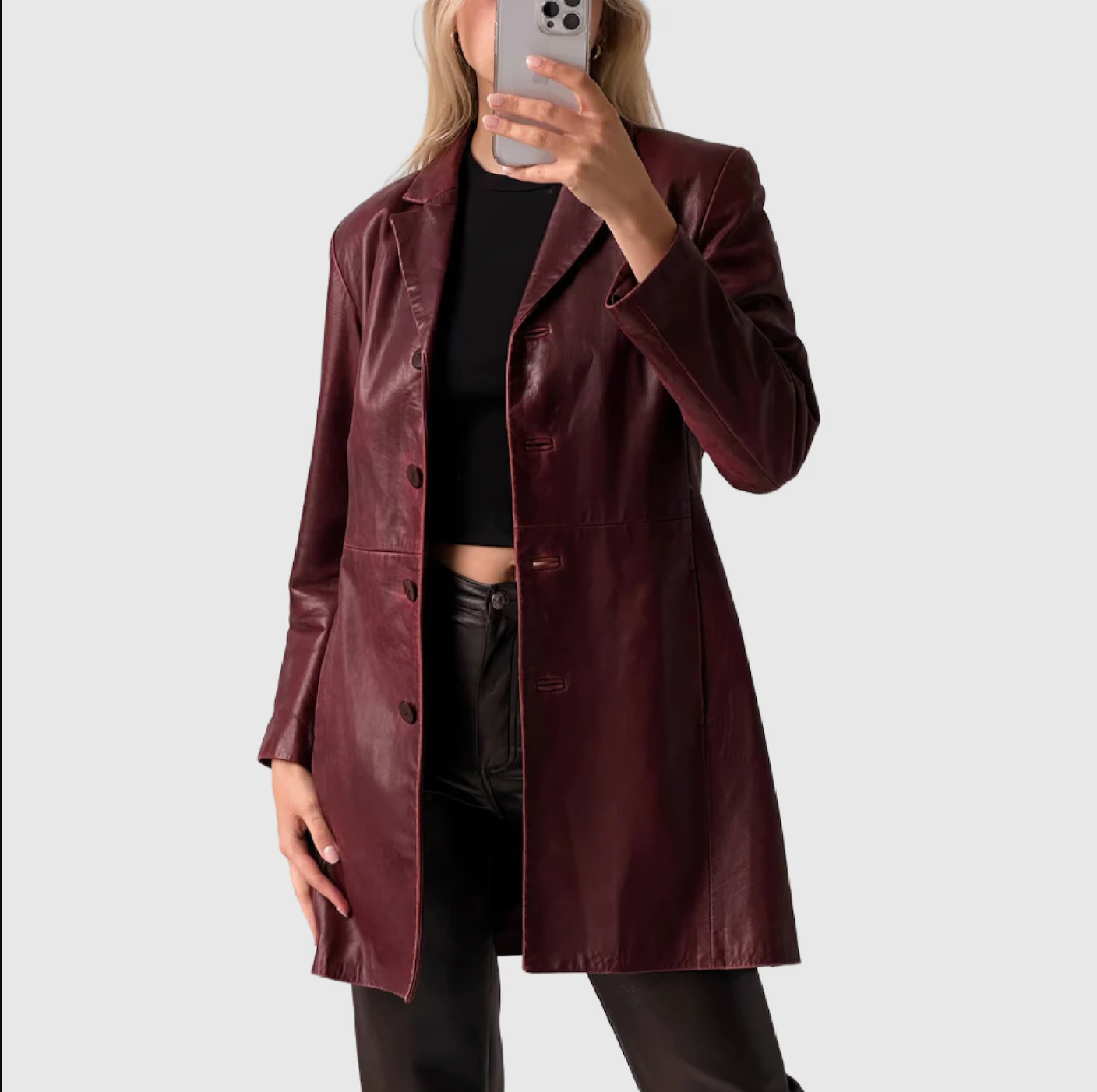 long leather coat women