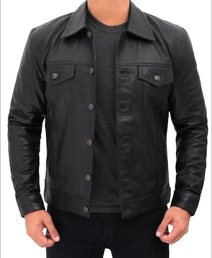 men's slim fit leather shirt