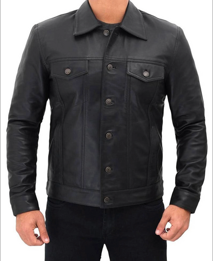 men's slim fit leather shirt