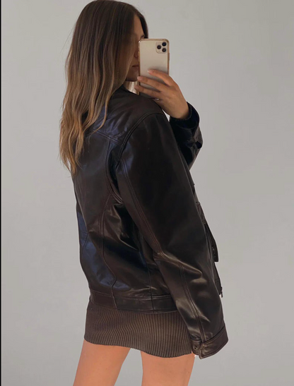 Genuine Chocolate Brown Leather Oversized jacket