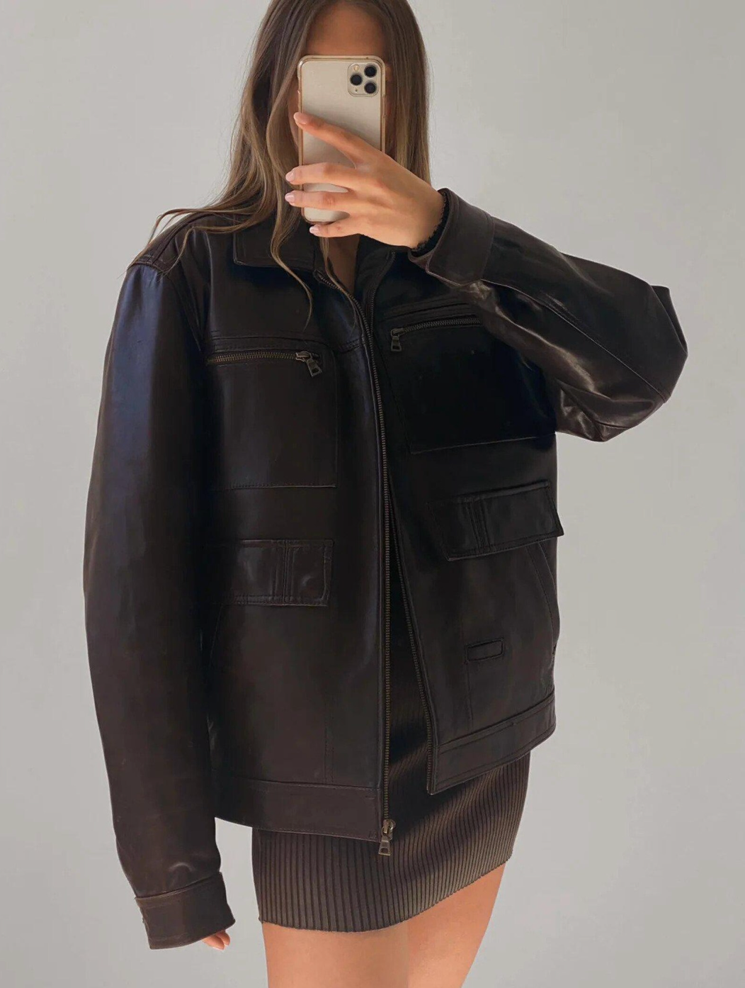 Genuine Chocolate Brown Leather Oversized jacket